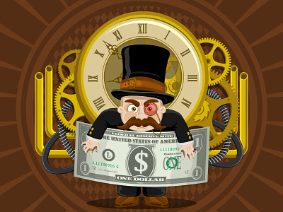Money Time clock dollar gears illustration money mustache time
