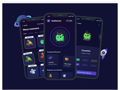 Mooney Mobile App app app design dark mode dark theme dashboard design mobile mobile app monster planet ui