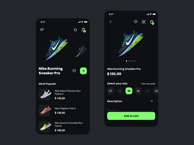 Sneaker Mobile app Screens