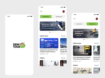 Dew Tour Mobile App Redesign app design dew tour light mode light theme mobile news skateboard snowboard sports ui