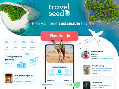 Travelseed Dribbble 02 eco figma flight itinerary mobileapp mobiledesign plan sustainable travel trip ui uidesign userexperience userinterface ux uxdesign webdesign