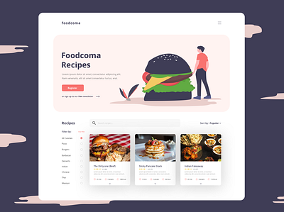 Foodcoma app design food illustration minimal mockup ui ux web website