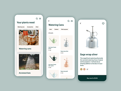 E-commerce app for plants watering cans cards ui design ecommerce flowers mobile app mobile app design mobile ui watering cans