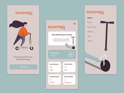 Scooter app app design electric electric scooter figma illustration location mobile scooter ui