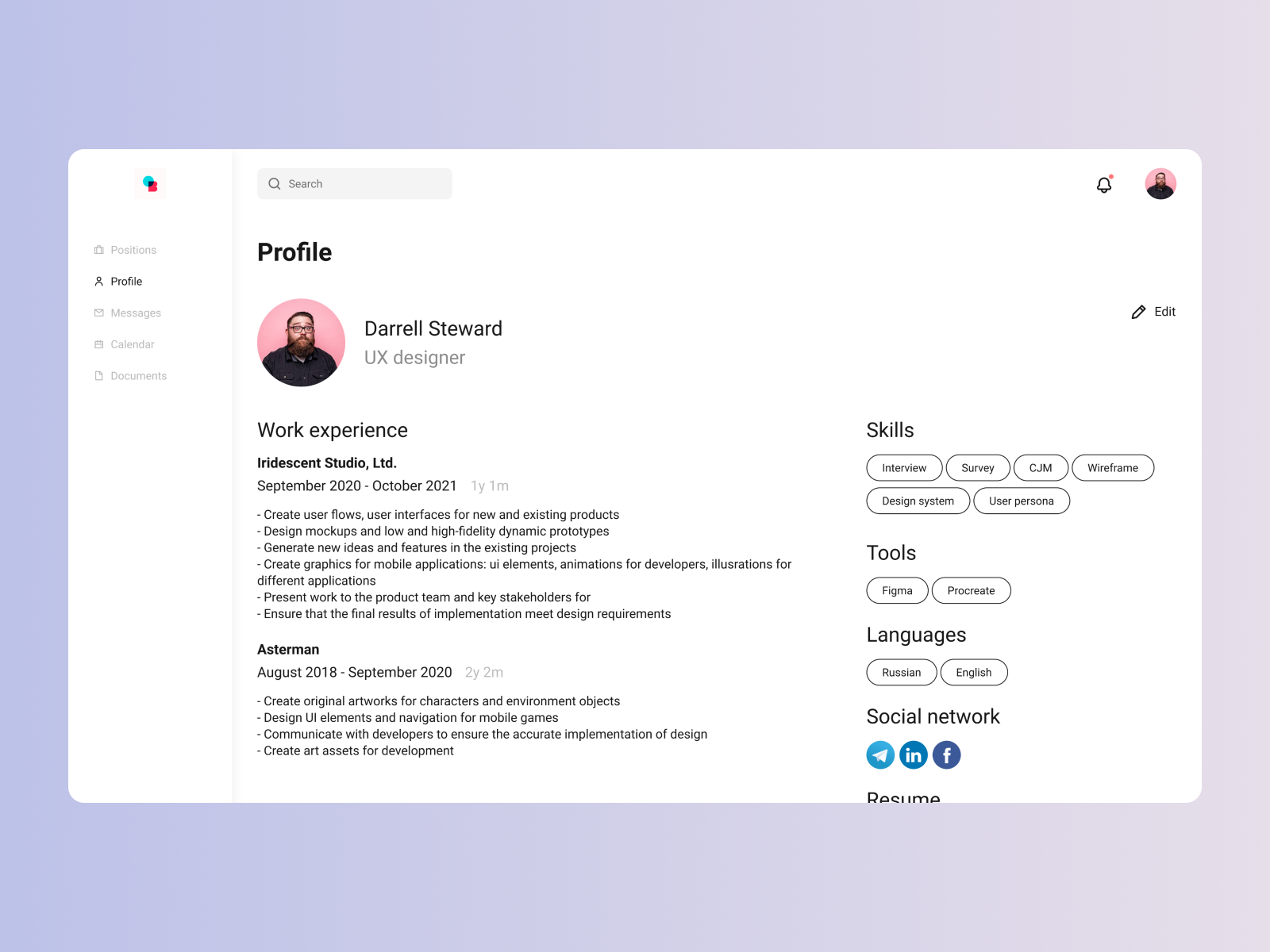 Profile page by Julia Pchelova on Dribbble