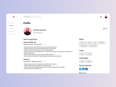 Profile page app design applicant candidate cv figma hiring profile recruiting recruitment resume ui ux work experience