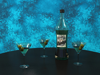 Martini set 3dsmax glass bottle glasses martini modelling olives visualization vray