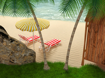 Tropical Beach 3dsmax beach environment modelling ocean render tropical visualization vray