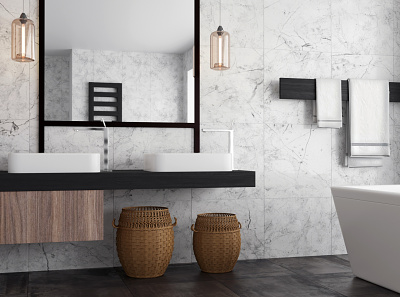 Bathroom design 3dsmax basket bathroom corona render design interior modelling tile towel visualization wood