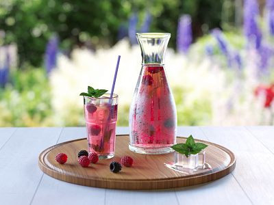 3d model of berry lemonade. Summer Fresh 3dsmax berry corona render drinks juice lemonade mint modelling raspberry visualization