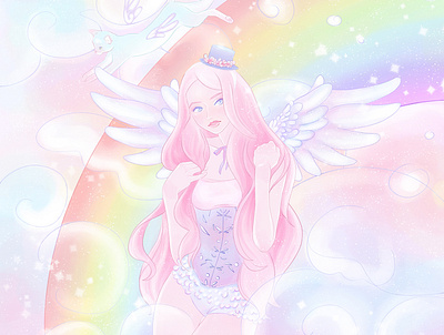 Bubblegum Paradise art colorful colors design illustration manga pink hair procreate procreate art rainbow