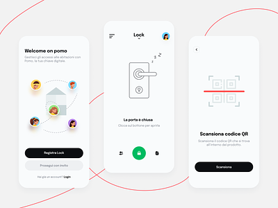 Pomo - Smart Lock App app concept design home home automation interface ios iot iphone key keyless lock mobile qr qr code smart home smart lock ui ux welcome