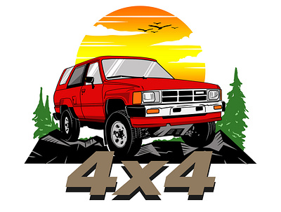 4x4 Tshirt illustration 4x4 illustration jeep red tshirt vector