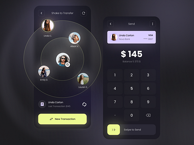 Mobile Banking App app banking blur cards colorful dark design finance fintech keyboard minimalistic mobile money search shake swipe transaction transfer ui ux