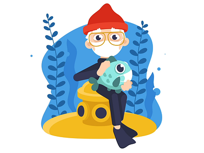 Just Cousteau animation animation gif artua character concept cousteau fish flat design illustration ocean ui water