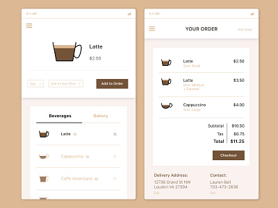 Daily UI | 043 coffee coffee app daily ui challenge dailyui dailyui 043 design food menu latte menu mobile ui
