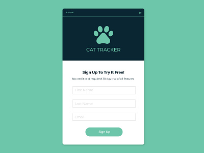 Daily UI | 082 app cat daily ui challenge dailyui dailyui 082 design form mobile sign up teal ui