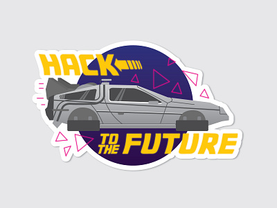 Hack to the Future 80s back to the future clocktower delorean design gocanvas hack hackathon illustration neon rejected vector