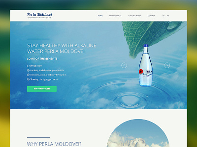 Alkaline Water Perla Moldovei alkaline design flat home homepage landing page purity startup ui water web