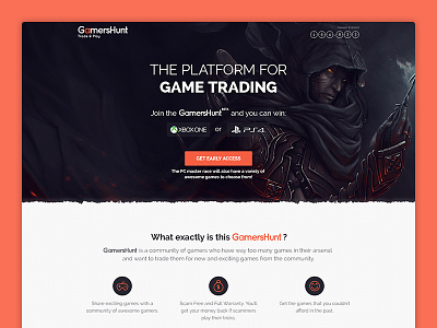 Gamershunt Landing Page clean game gamer hunt landing page platform play share simple trading