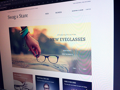 Swag & Stare - homepage redesign bitter calluna clean design eyeglasses frames home page homepage lenses light optical polycarbonate redesign shop simple stare sunwear swag thin web web design website white
