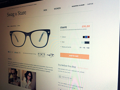 Swag & Stare - product page clean design detail eyeglasses frames lenses light optical polycarbonate product redesign stare sunwear swag thin web web design white