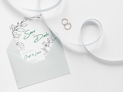 Save the Date card design event flowers green white illustration invitation savethedate wedding