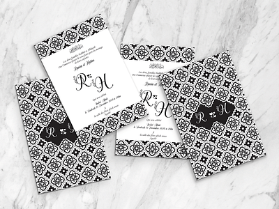 Moroccan/Arabic wedding invitation 3 arabic blackandwhite card design event invitation tiles wedding wedding invitation