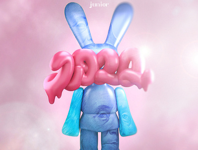 3d rabbit with the inscription 2022. Cinema 4d + Photoshop 3d animation branding cinema design illustration