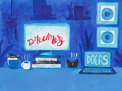 Offices Blues acrylic blues caffeine coffee desk doer dreamer office typography vinyl wfh