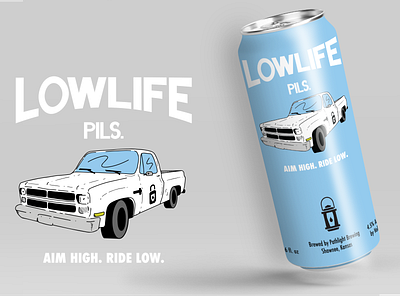 Pathlight Brewing Lowlife Can Label Design beer label branding brewery branding design handlettering illustration lettering packaging design type typography