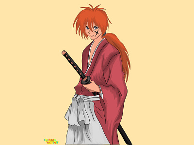 Vector cartoon illustration of Kehnshin Himura from samurai-x