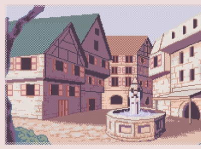 PC-98 style pixel art game town square aseprite game pixel art