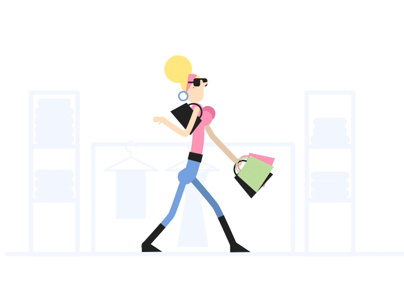 #2 Shopping day 2d animation bag character gif girl glasses illustration motion shop simple walk