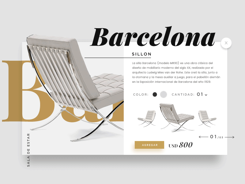 Barcelona chair animation chair design fancy furniture gif graphic interaction motion ui ux web