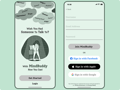 MindBuddy : A Mental Health App || Daily UI 001 SignUp beginner dailyui dailyui 001 dailyuichallenge design dribble dribbleshot emotional design firstshot medical mental health mental health app mental health awareness mentalhealth signup page ui uidesign ux