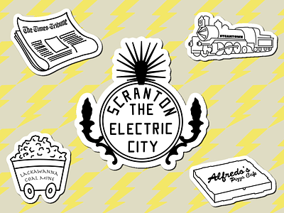 Scranton - The Electric City sticker set design dribbbleweeklywarmup graphic design illustration sticker