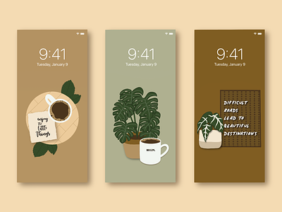 Fall Inspirational iPhone Backgrounds background coffee design dribbbleweeklywarmup fall graphic design illustration iphone plants