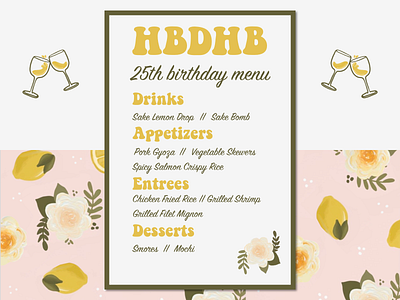 Birthday Dinner Menu Design background design dinner graphic design illustration menu