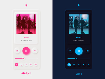 DailyUI #009, music player daily challenge dailyui dailyui 009 dark digital gradient iphone minimal mobile music music player neumorphism skeuomorphic ui ux