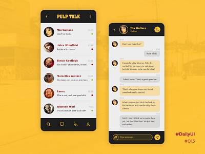 DailyUI #013, direct messaging dailyui dailyui 013 dailyui challenge message message app mobile mobile app royale with cheese tarantino ui ux