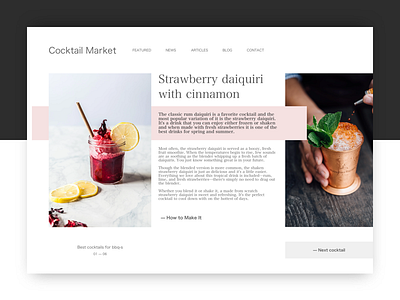 Cocktail Market website - concept cocktail landing pantone pastel recipe tremt ui unsplash ux webpage