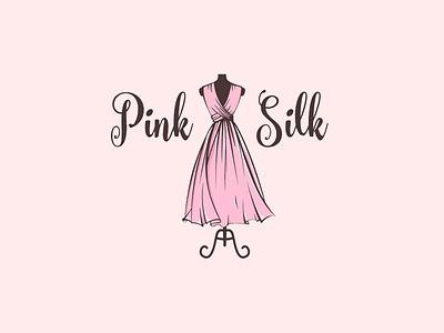 Pink Silk Logo 2d app branding clothes designer dress fashion fashion designer illustration fashion rose dress girlish elegant body logo mark pink pink silk design silk tailor tailor vintage logotype