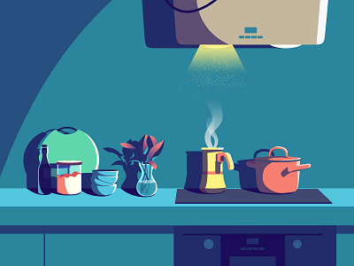 A corner of the kitchen illustration kitchen retro scene vector