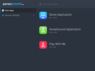 Parseground Dashboard App Listing app app listing apps dashboard parse hosting parseground web admin