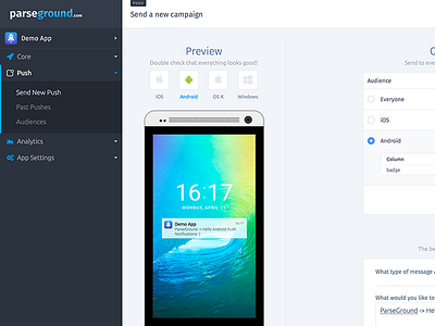 Parseground Push Notifications android dashboard notification parse hosting parseground push push notification web admin