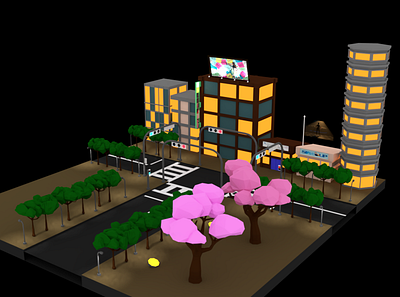 A town where you can see Sakura 3d 3dcg artist concept art concept design design future japan polly
