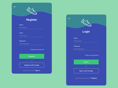 Login-Register Screen app design ecommerce ecommerce design login login page mobile shoes app ui