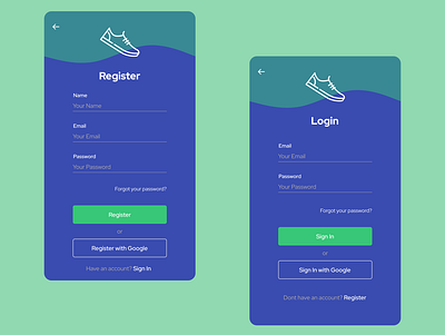 Login-Register Screen app design ecommerce ecommerce design login login page mobile shoes app ui