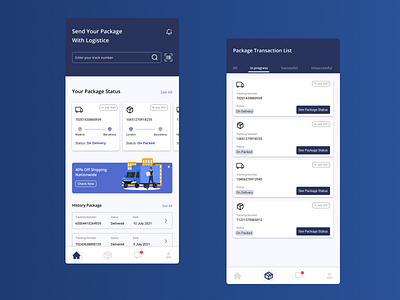 Logistice - Logistics App android app appdesign application branding design exploration history home screen illustration logistics logisticsapp mobile mobileapp mobiledesign package packageapp ui uidesign uiux